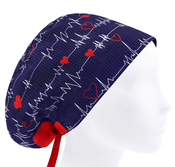 Ekg scrub cap, heart scrub hat, surgical cap women heartbeat cardiology