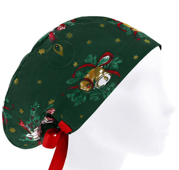 Women Scrub Cap Christmas, Cotton Surgical Hat Holiday Bells