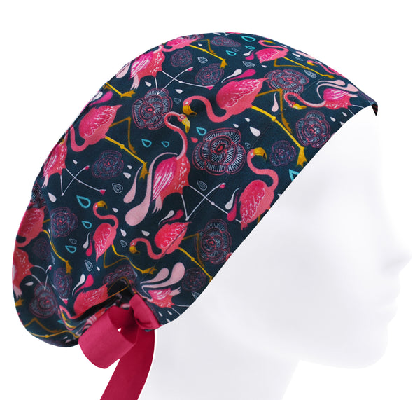 Flamingo scrub hat, birds surgical cap, pink scrub cap for women