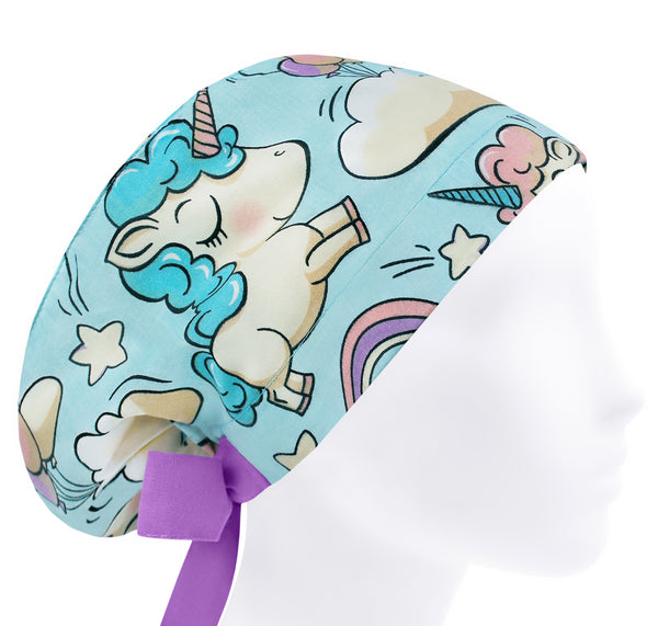 Unicorn scrub hat for women, cute surgical cap, rainbow scrub cap