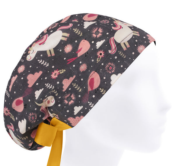 Unicorn surgical cap women, cute scrub cap, scrub hat birds