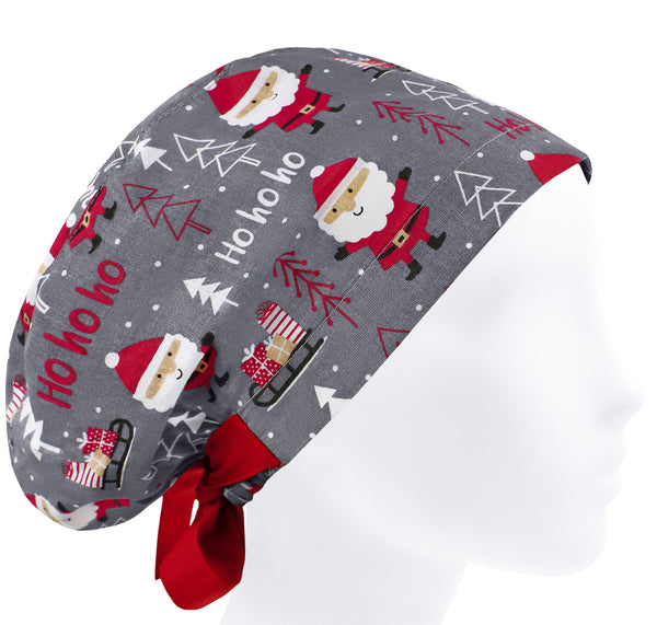 Women Scrub Cap Christmas, Cotton Surgical Hat Holiday Santa
