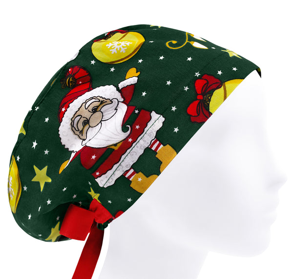 Women Scrub Cap Christmas, Cotton Surgical Hat Holiday Santa