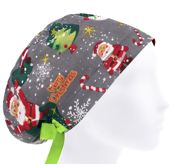 Women Scrub Cap Christmas, Santa Cotton Surgical Scrub Hat Holiday