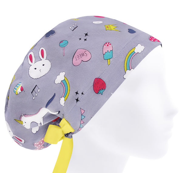 Cute scrub cap for women, unicorn scrub hat, surgical cap bunny