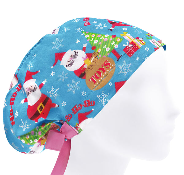 Women Scrub Cap Christmas, Santa Surgical Scrub Hat Holiday