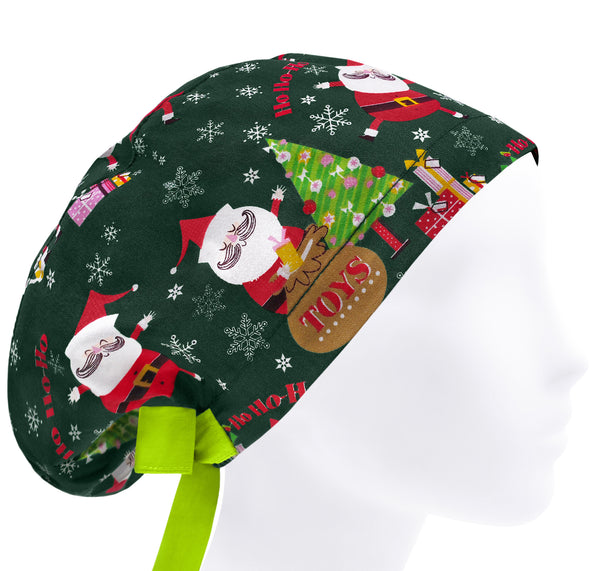 Women Scrub Cap Christmas, Santa Cotton Surgical Scrub Hat Holiday