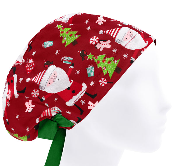 Women Scrub Cap Christmas, Holiday Cotton Surgical Hat Santa