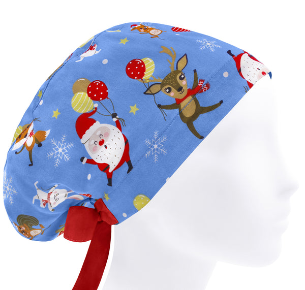 Women Scrub Cap Christmas, Santa Cotton Surgical Scrub Hat Holiday
