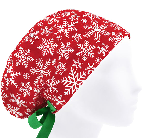 Women Scrub Cap Christmas, Holiday Surgical Scrub Hat Snowflakes