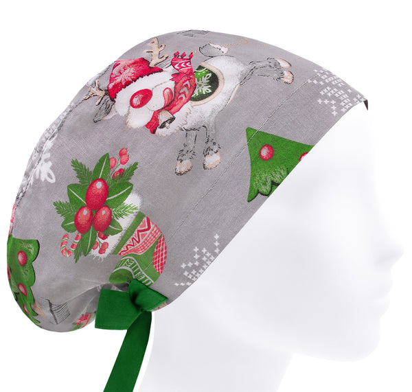 Women Scrub Cap Christmas Deer, Holiday Surgical Scrub Hat