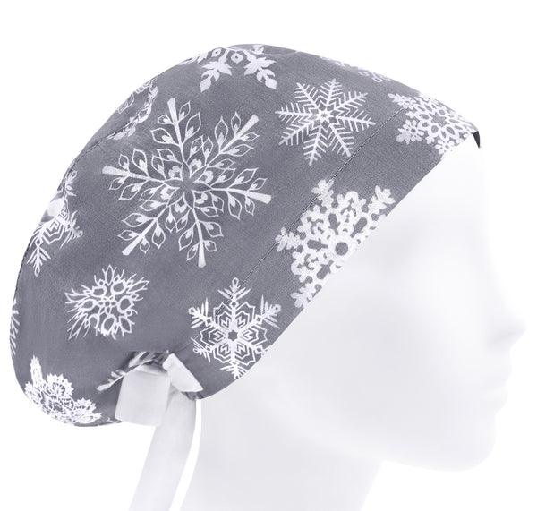 Women Scrub Cap Christmas, Snowflakes Cotton Surgical Hat Holiday