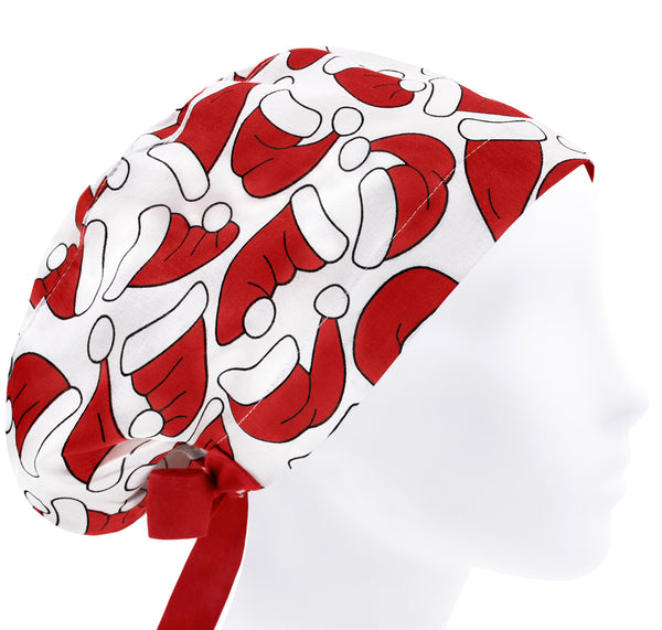 Women Scrub Cap Christmas, Cotton Surgical Hat Holiday Santa