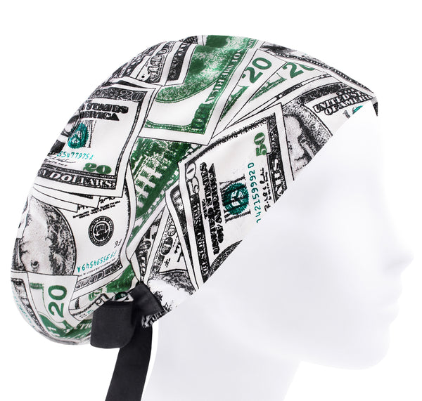 Women scrub cap money, banknotes surgical scrub hat, scrub cap dollars