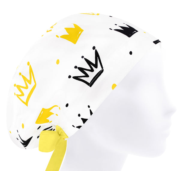 Crown scrub cap for women, white surgical cap women, queen scrub hat