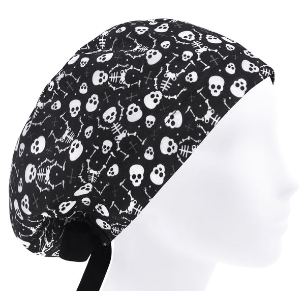 Helloween Scrub Cap For Women, Surgical Hat Skeleton, Skull