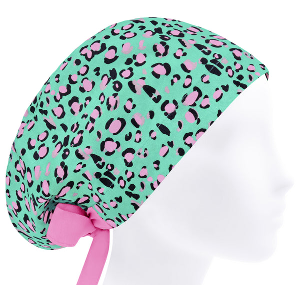 Cheetah scrub hat, pink leopard scrub hat for women, surgical cap