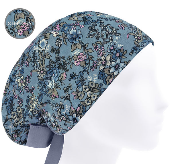 Scrub cap floral, stretchy surgical cap, flowers scrub hat women