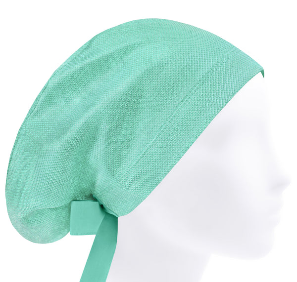 Shiny green surgical cap, solid mint scrub cap, stretchy women scrub hat