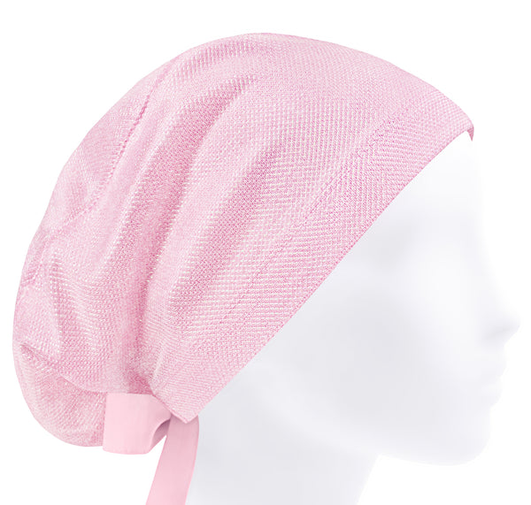 Shiny pink surgical cap, solid scrub cap, stretchy women scrub hat