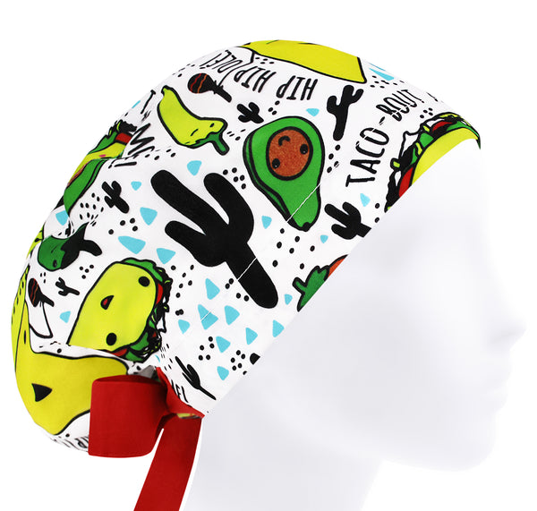 Mexican women scrub cap, taco surgical cap, cactus hat, food scrub hat