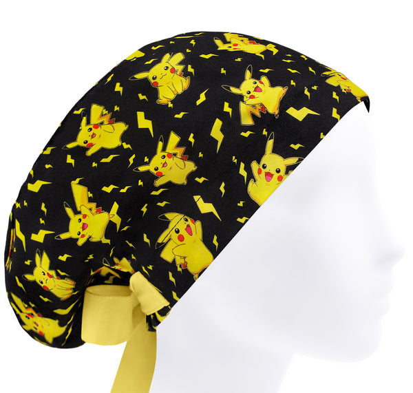 Anime scrub cap for women, black and yellow scrub hat, cute surgical cap