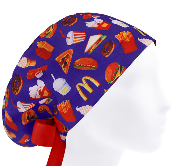 Fast food scrub cap women, chef hat, purple surgical cap pizza, burger scrub hat