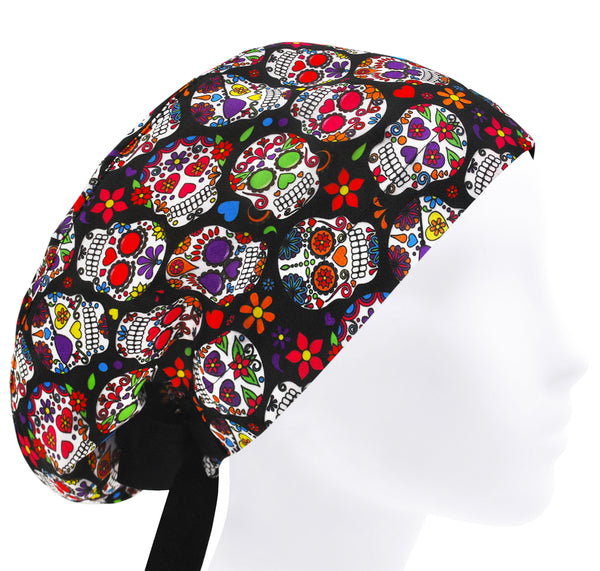 Skull Calavera Mexicana Scrub Cap, Womens Euro Surgical Hat, Doctor Medical Bonnet