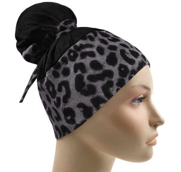 Cheetah high bun scrub cap, stretchy surgical cap, ponytail scrub hat