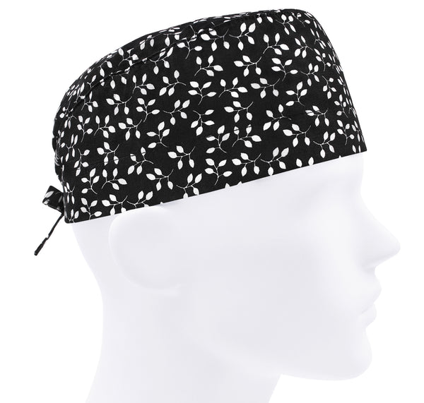 Leaves scrub cap for men, black and white scrub hat, surgical hat