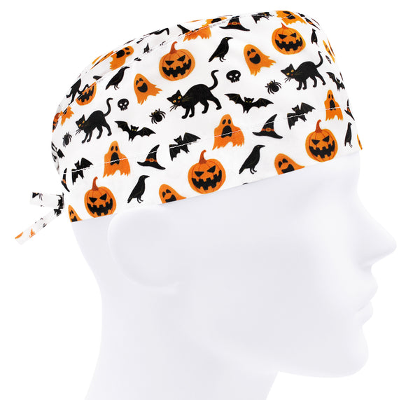 Halloween scrub cap for men, surgical cap pumpkin Jack, scrub hat cat, bat