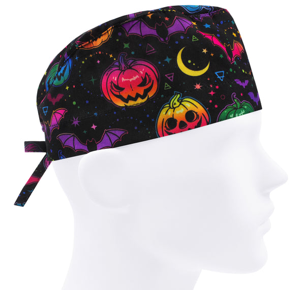 Halloween scrub cap, pumpkin surgical cap, scrub hat bat Jack O Lantern