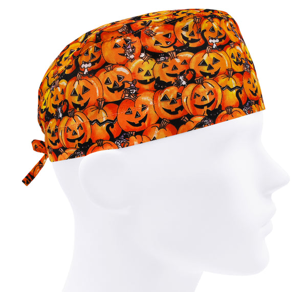 Pumpkin scrub cap, Halloween surgical cap, scrub hat bat Jack O Lantern