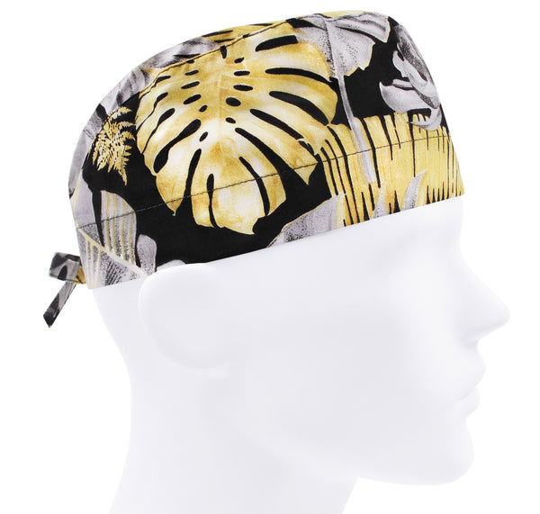 Monstera scrub caps men, leaves print surgical scrub cap