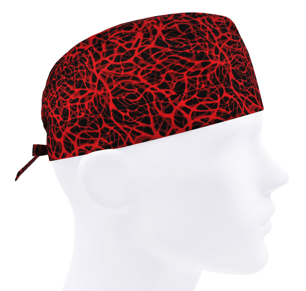 Red scrub cap men, surgical cap, scrub hat blood vessels, nurse hat