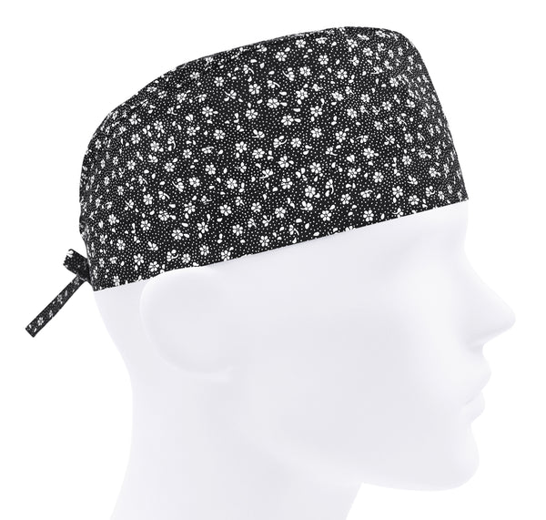 Black scrub cap for men, flowers surgical cap, chef scrub hat