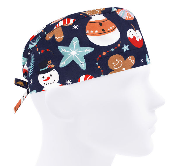 Christmas scrub cap for men, winter holiday themed surgical cap