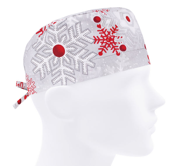 Christmas scrub cap for men, snowflakes surgical hat, winter scrub hat