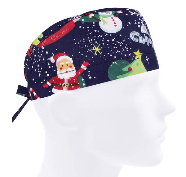 Christmas Scrub Cap Men, Winter Holiday Surgical Cap Santa