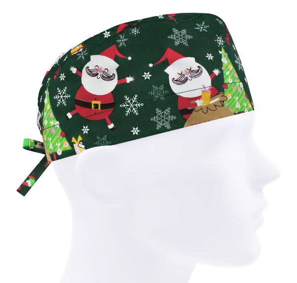Christmas Scrub Cap Men, Winter Holiday Surgical Cap Santa
