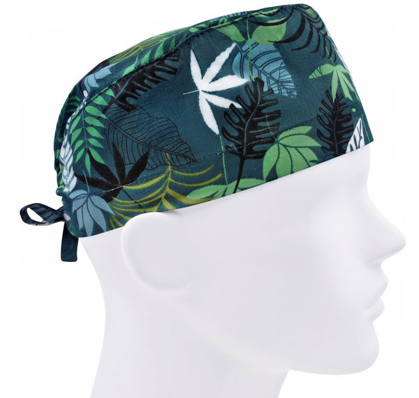 Leaf print scrub cap for men, surgical hat with leaves, chef hat