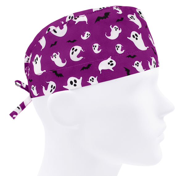 Scrub cap cute ghost for men, purple surgical scrub hat Halloween bats