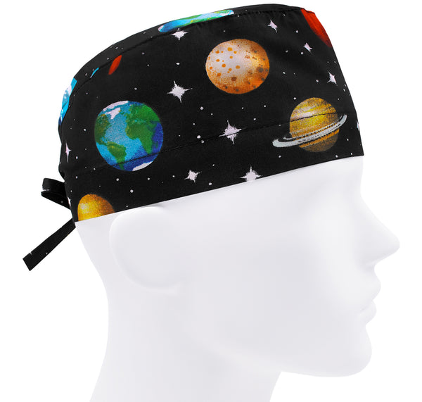 Space scrub cap for men, planets scrub hat, stars surgical hat