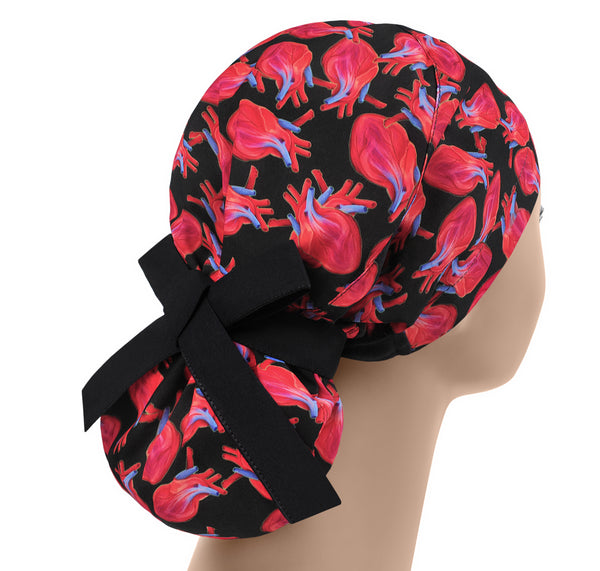 Heart print surgical scrub cap for nurses, adjustable women’s hat for cardiologists, cardiology medical scrub cap