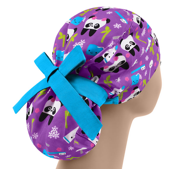 Dentist women scrub cap, long hair scrub hat panda, scrub hat teeth, dentist hat cap toothbrush