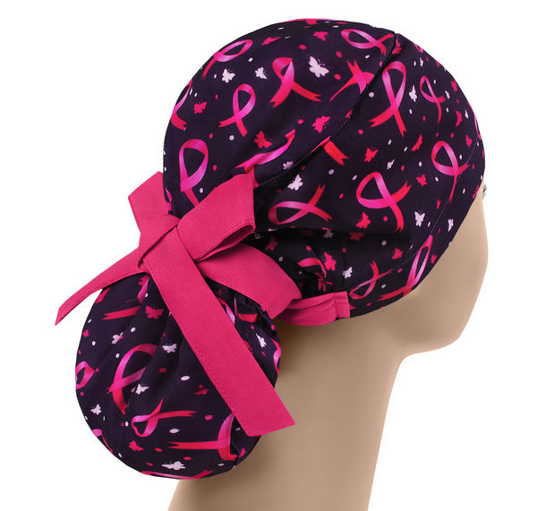 Scrub cap breast cancer awareness, ponytail surgical cap, scrub hat for women