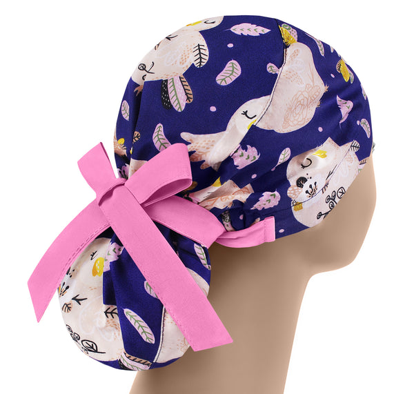 Bird print scrub cap for women, ponytail scrub hat, cute surgical hat