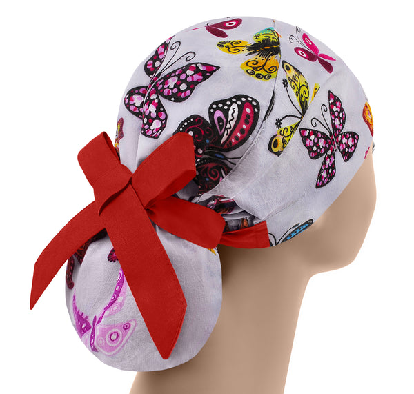 Butterflies scrub cap, ponytail surgical hat, scrub hat for women
