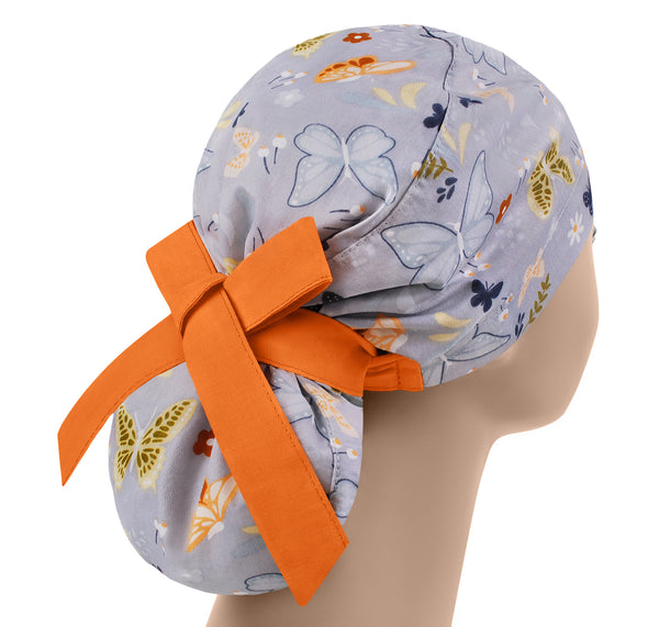 Butterflies scrub cap,  ponytail surgical hat, scrub hat for women