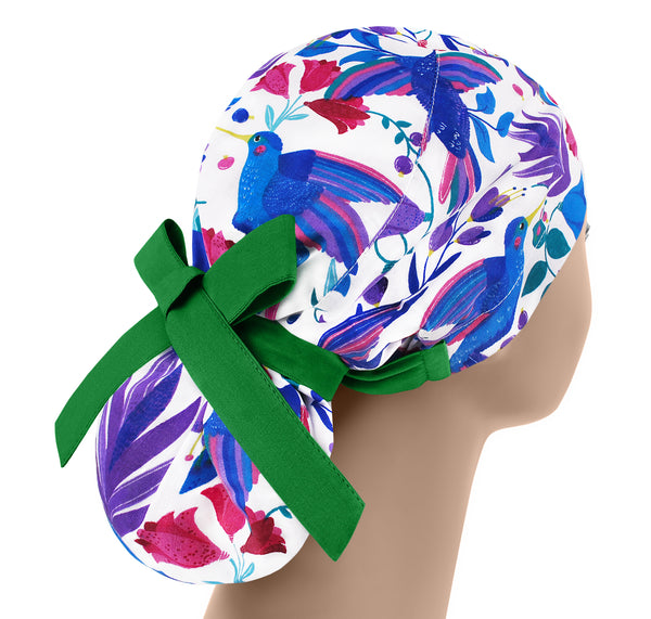 Bird print scrub cap for women, ponytail scrub hat, cute surgical hat
